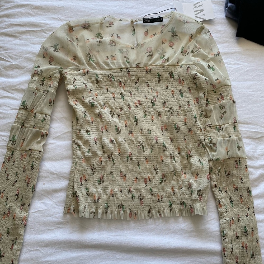Zara long sleeve floral mesh top